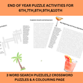 10638 : End of Year Puzzle Activities for Grades 6–10 | Word Search, Crossword & Coloring Page