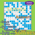 Suffixes - Word Search, answer the clues to find 36 hidden suffixes
