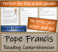 Pope Francis Close Reading Activity | 5th Grade & 6th Grade