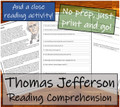 Thomas Jefferson - 5th & 6th Grade Close Read & Biography Writing Bundle