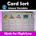 NGSS: SEP: Planning and Carrying Out Investigations Variable Card Sort