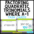 Factoring Quadratic Trinomials where a=1 and the Difference of Perfect Squares: Task Cards - 21 Problems