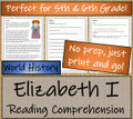 Queen Elizabeth I Close Reading Activity | 5th Grade & 6th Grade