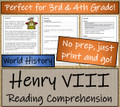 King Henry VIII Close Reading Activity | 3rd Grade & 4th Grade