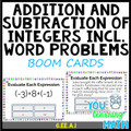 Addition and Subtraction of Integers including Word Problems: Digital BOOM Cards - 40 Problems