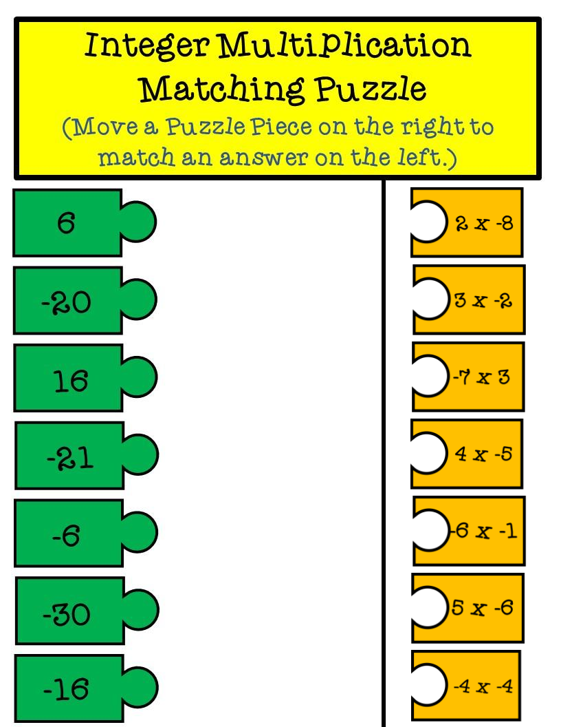 Thanksgiving Integer Multiplication and Division Puzzle Pieces