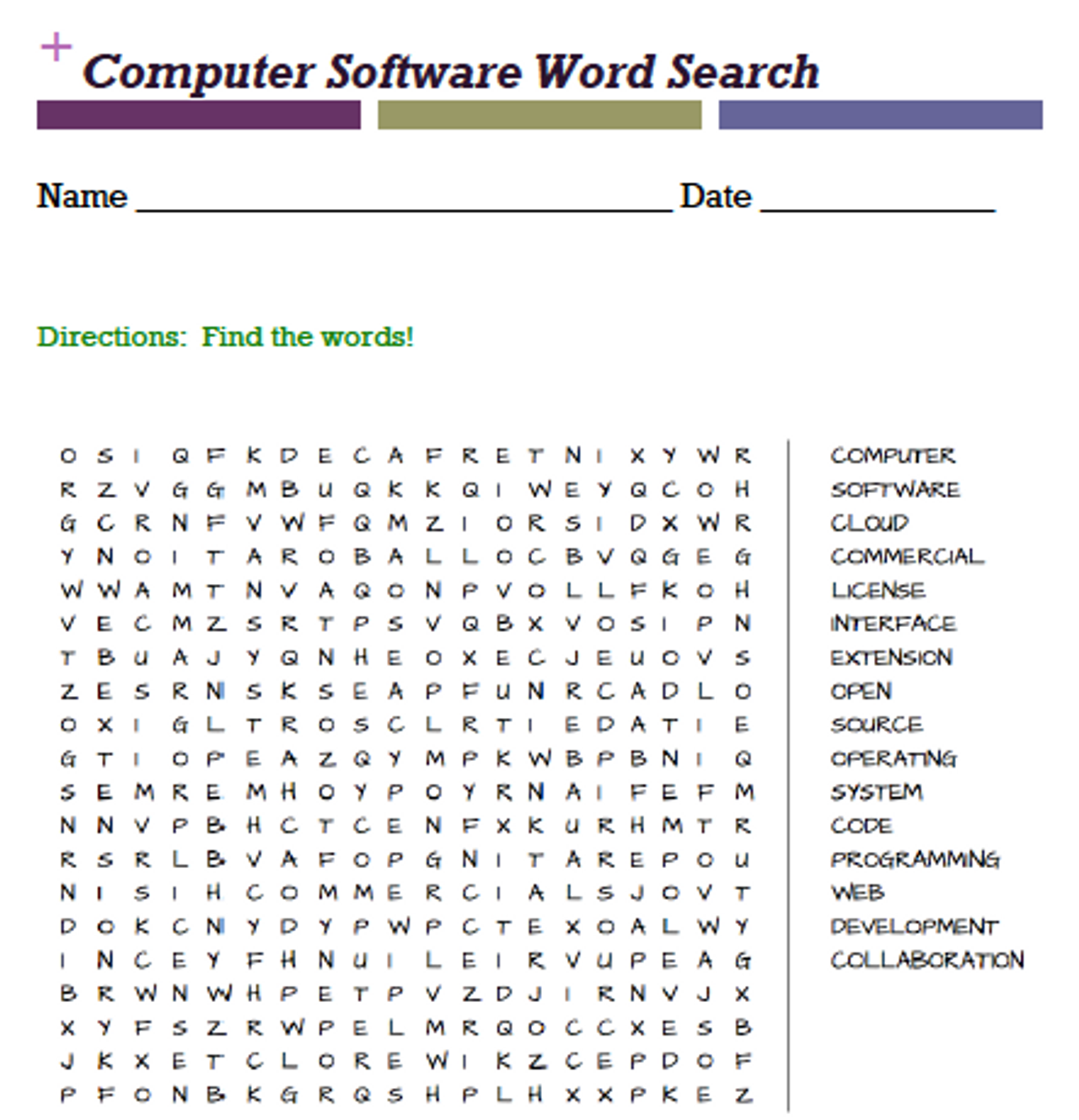 Computer Software Word Search - Amped Up Learning