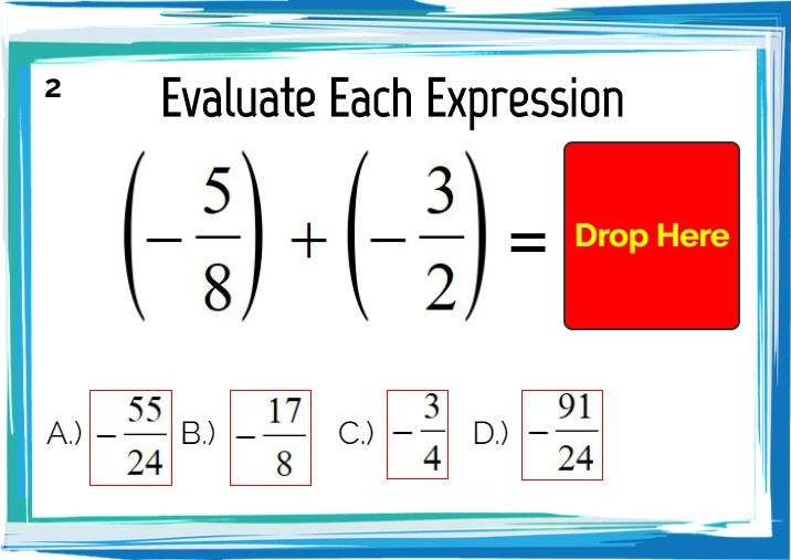 Adding and Subtracting Improper Fractions: GOOGLE Forms Quiz - 20 ...