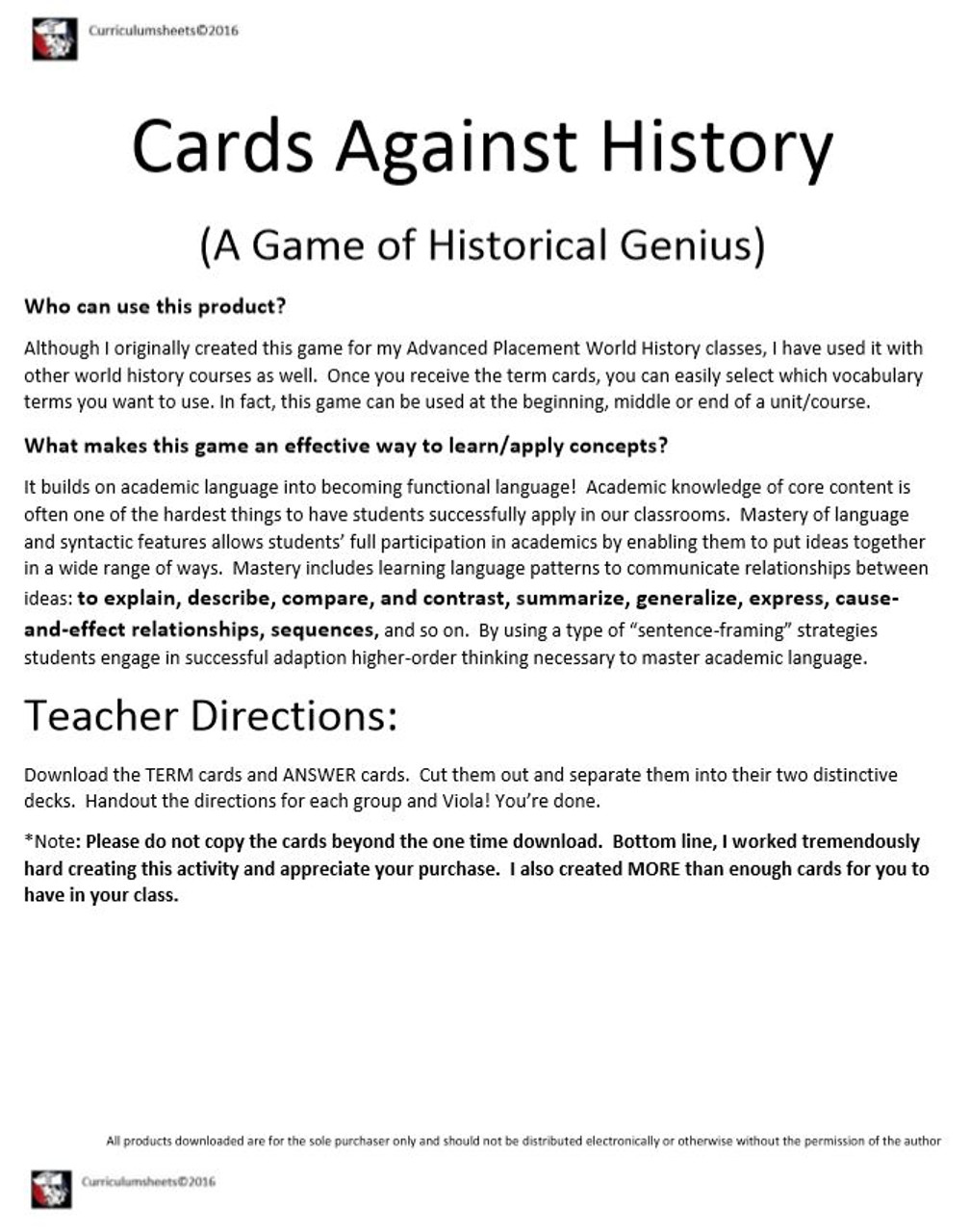 (AP World) and World History Cards Against History-A Game of Historical Genius!