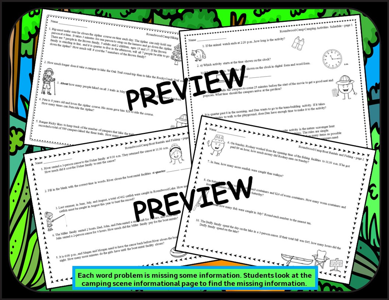 3rd Grade Math Worksheets - Word Problems, Time, Elapsed Time, Addition, Subtraction, Multiplication and Division Basic Facts