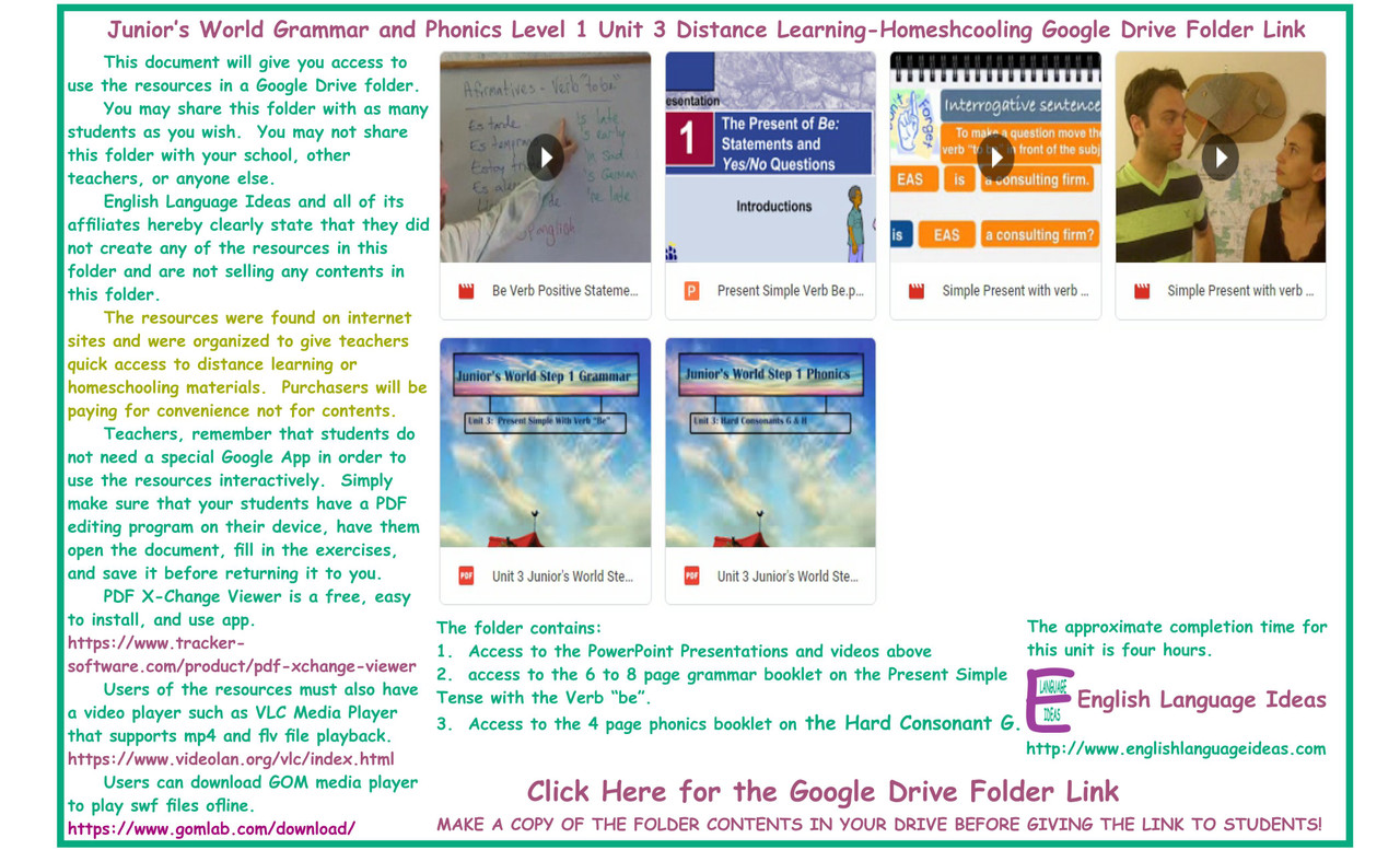 Present Simple Verb Be and Phonics Distance Learning-Home schooling Google Drive Folder Link