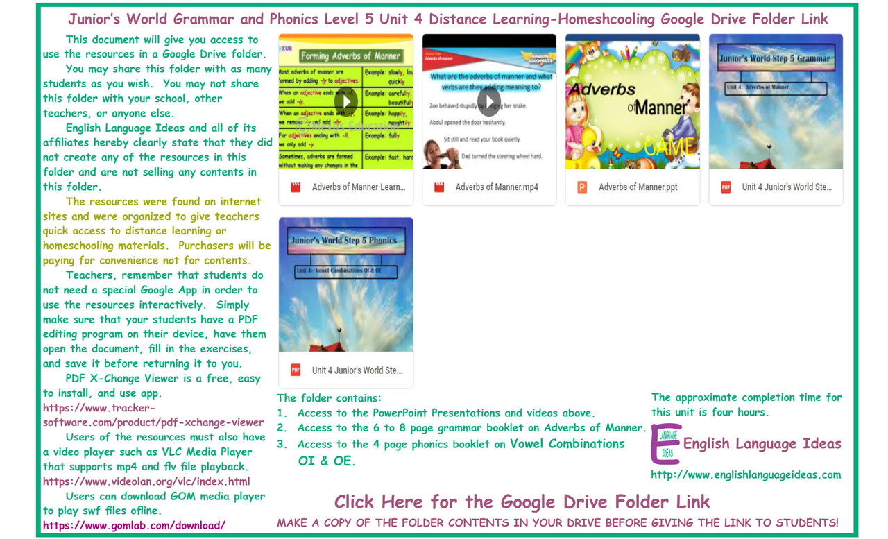 Adverbs of Manner and Phonics Distance Learning-Homeschooling Bundle-Google Drive Link