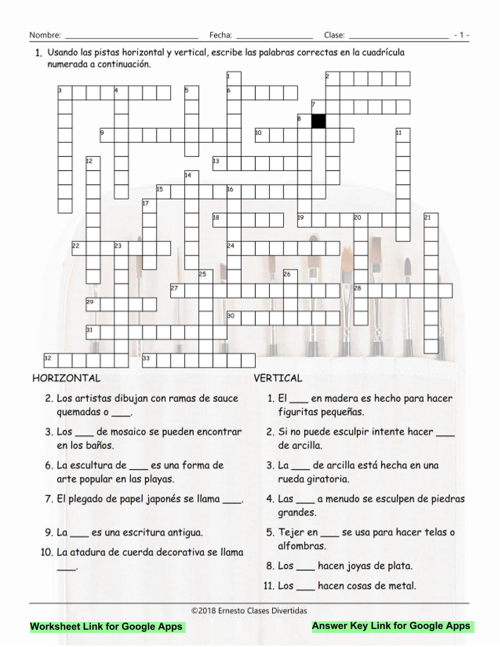 Sports and Exercise Interactive Spanish Crossword-Google Apps - Amped Up  Learning