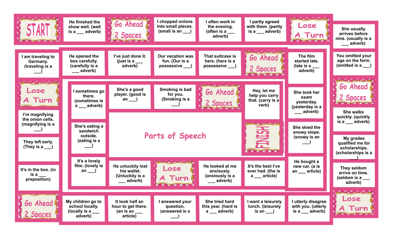 Parts of Speech Legal Size Text Board Game