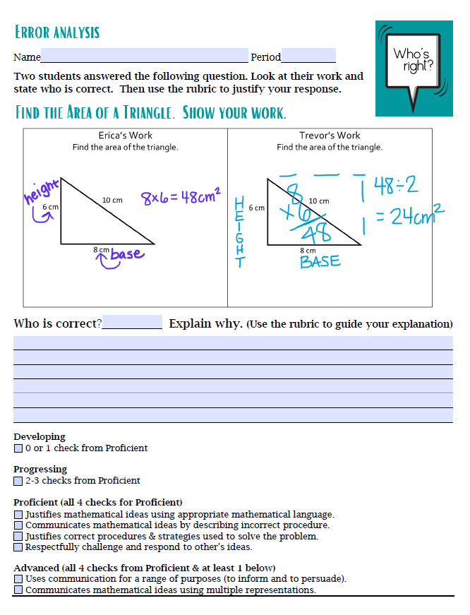 Error Analysis - Area of a Triangle