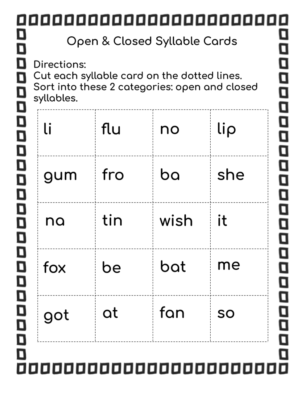 Syllable Types: Open & Closed Syllable Interactive Printable Activity Pack syllable-types-open-closed-syllable-interactive-printable-activity-pack
