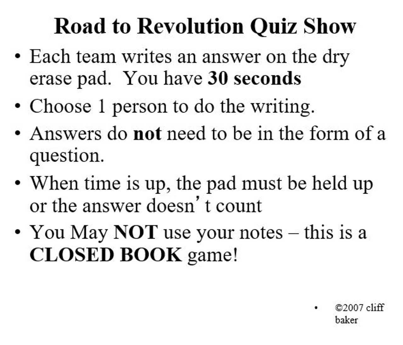 Road to Revolution Quiz Show PowerPoint