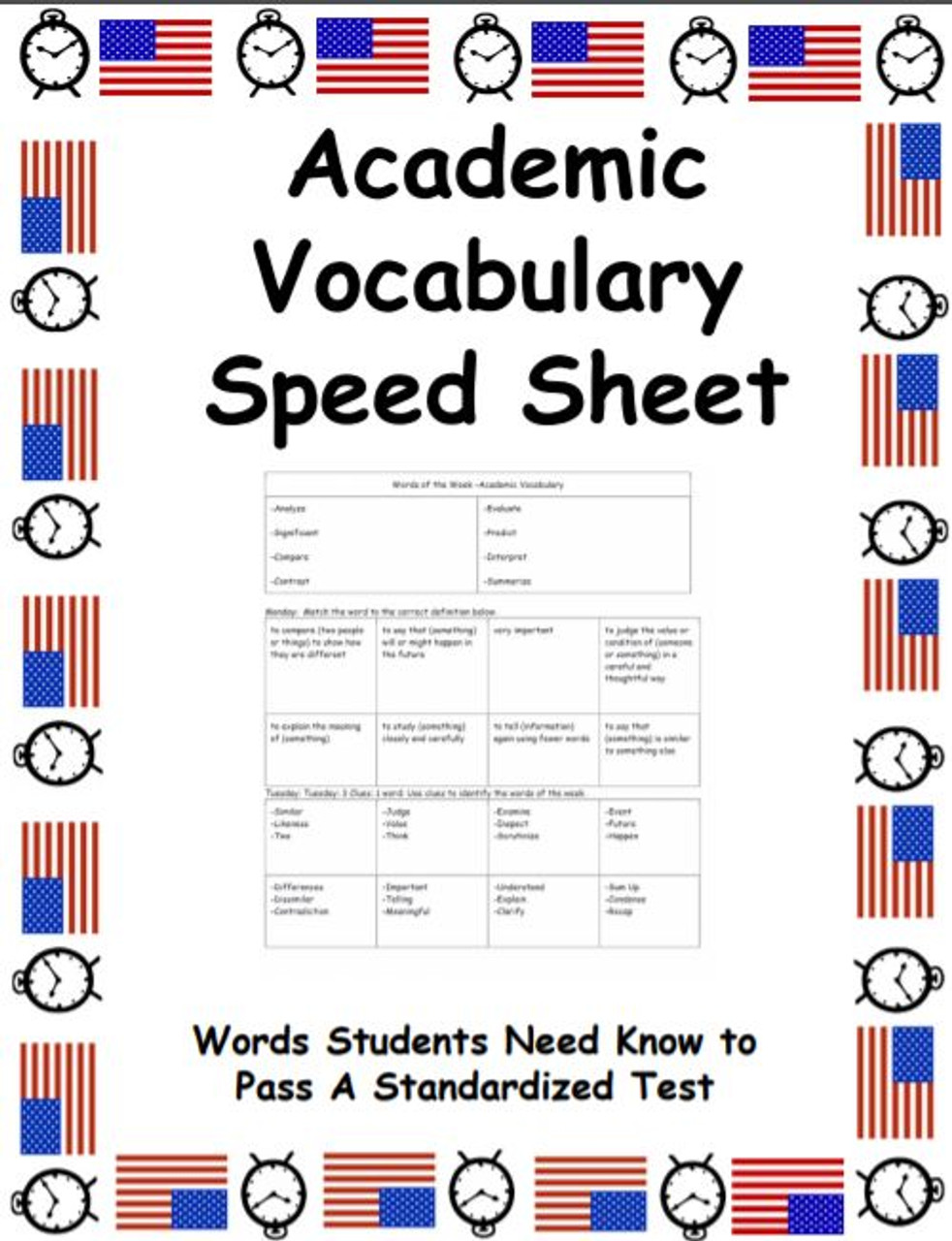 Academic Vocabulary Speed Sheets