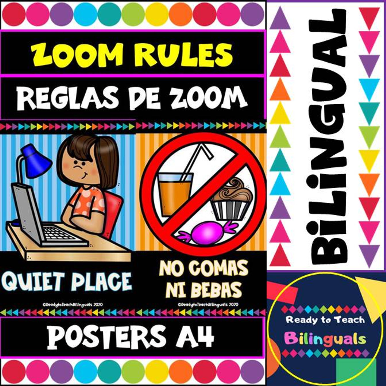 Zoom Rules Posters / Reglas de Zoom Posters - Bilingual Set - Editable Option