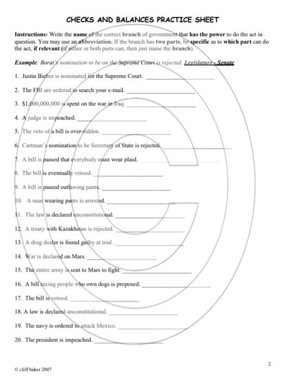 Checks and Balances practice worksheets With Checks And Balances Worksheet Answers