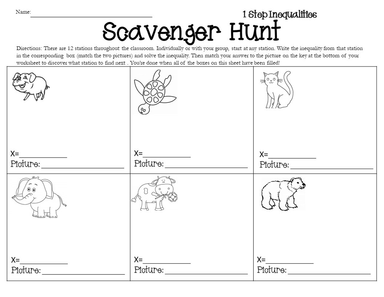 Animals math worksheets inequalities