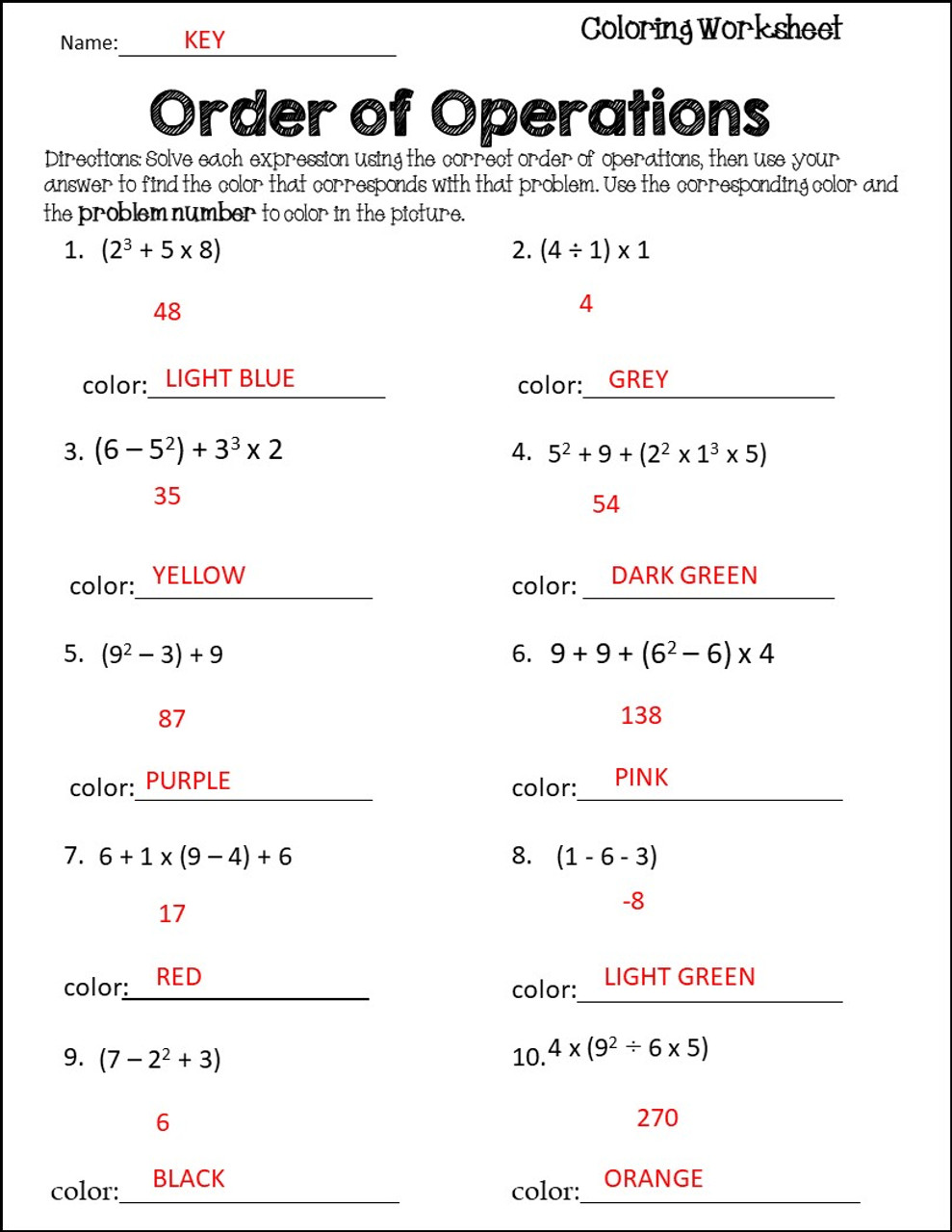 St. Patrick's Day Order of Operations Coloring Activity