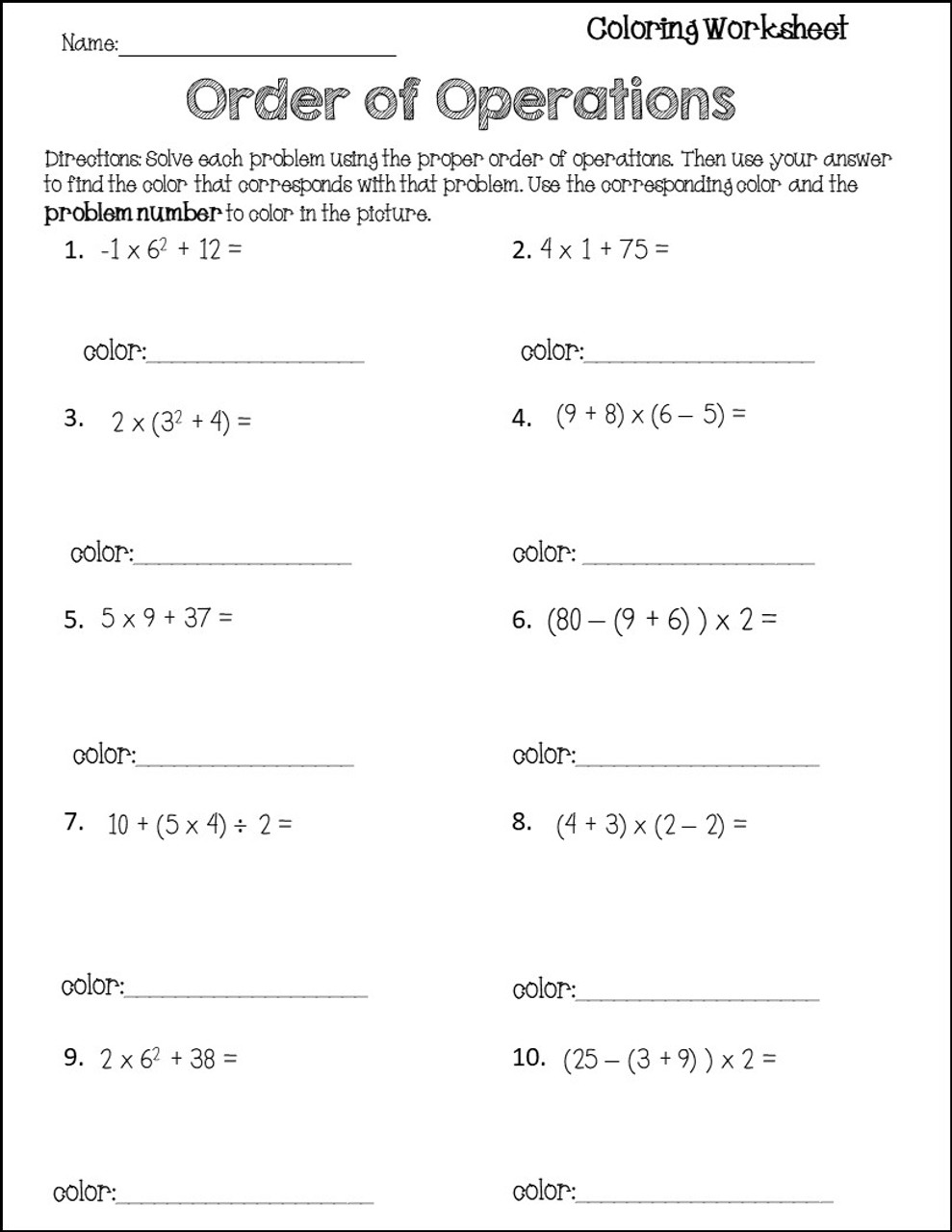 Fall Order of Operations Coloring Activity