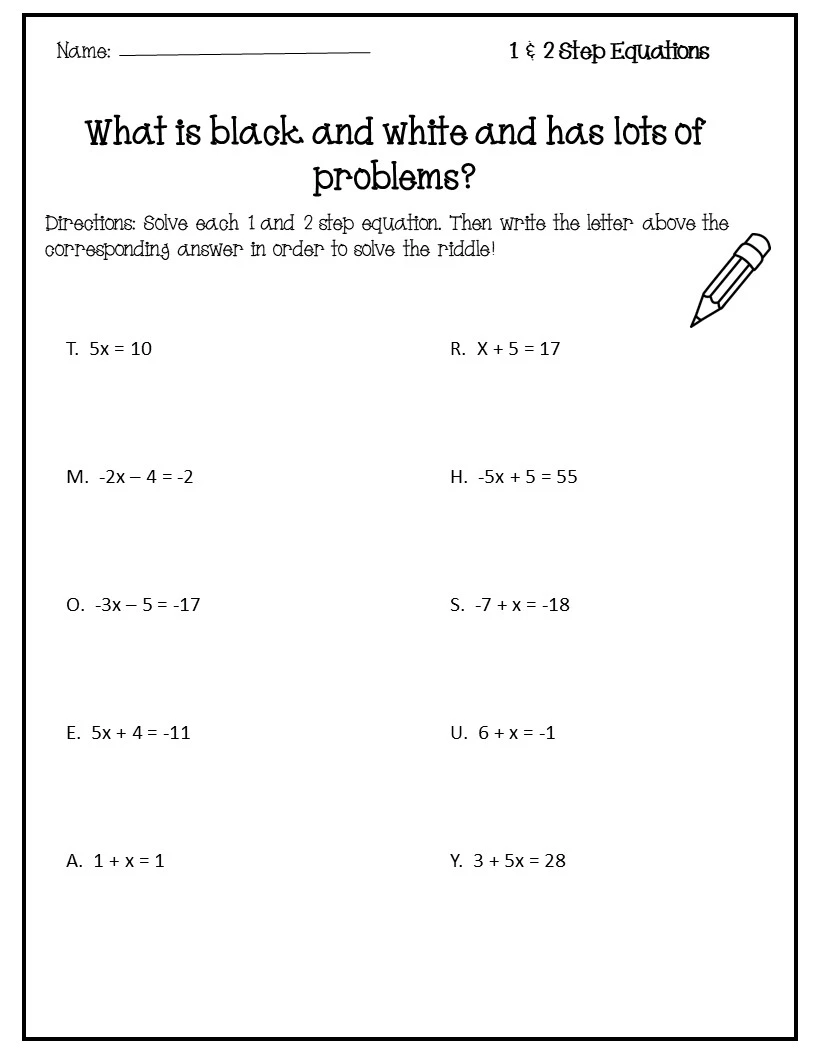 Solving One & Two Step Equations Riddle Activity - Amped Up Learning