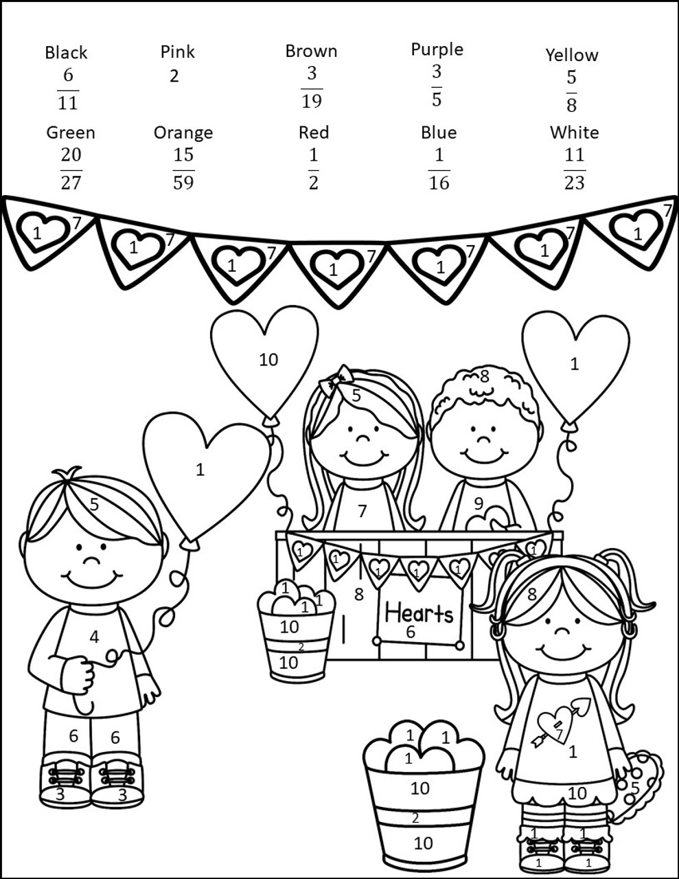 Valentine's Day Adding & Subtracting Fractions Coloring Activity ...