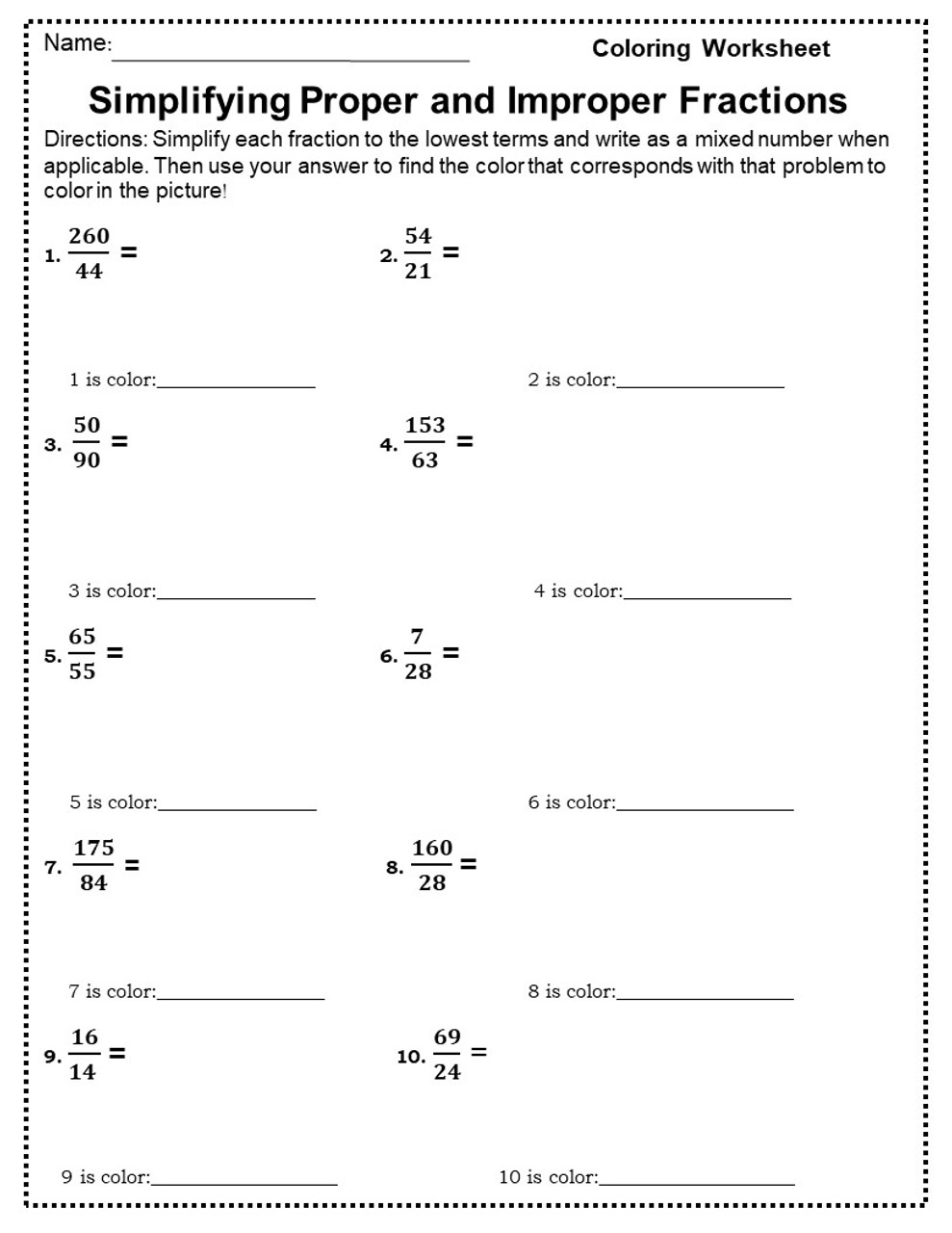 Simplifying Proper & Improper Fractions