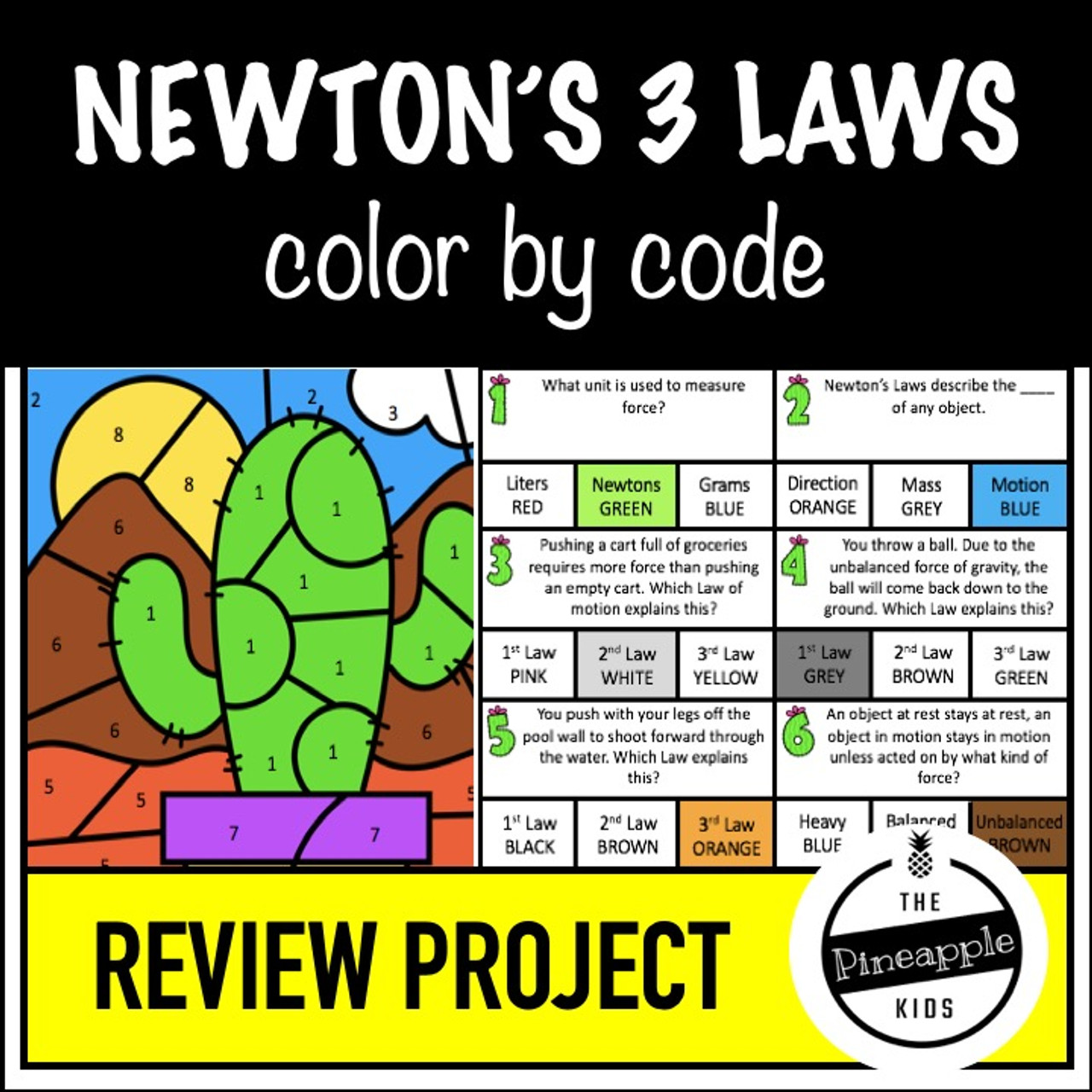 Newton's Laws of Motion Color by Number Activity