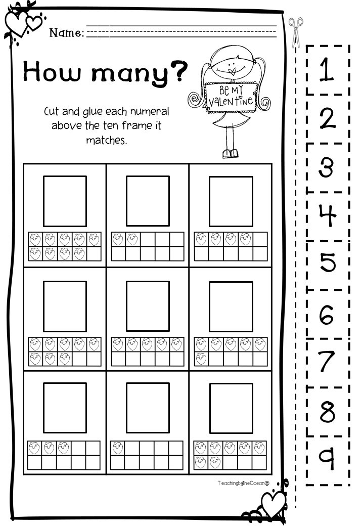 Valentine's Counting Worksheets (Kindergarten)