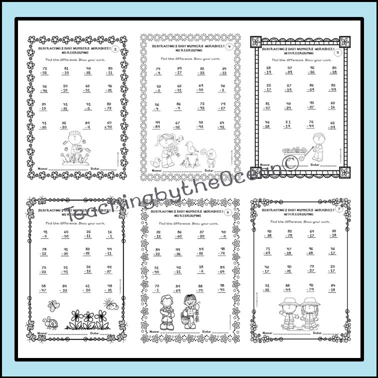 Subtracting 2 Digit Numbers Worksheets – Spring Themed