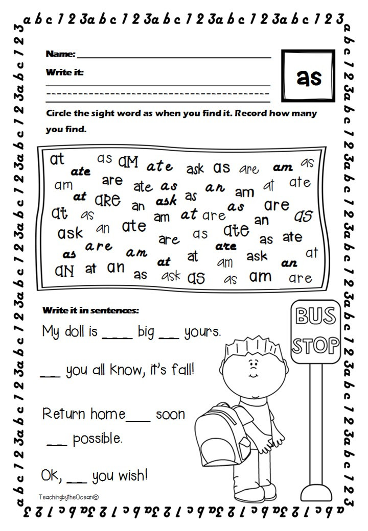First Grade Sight Words Worksheets - Back to School Themed - Amped Up ...