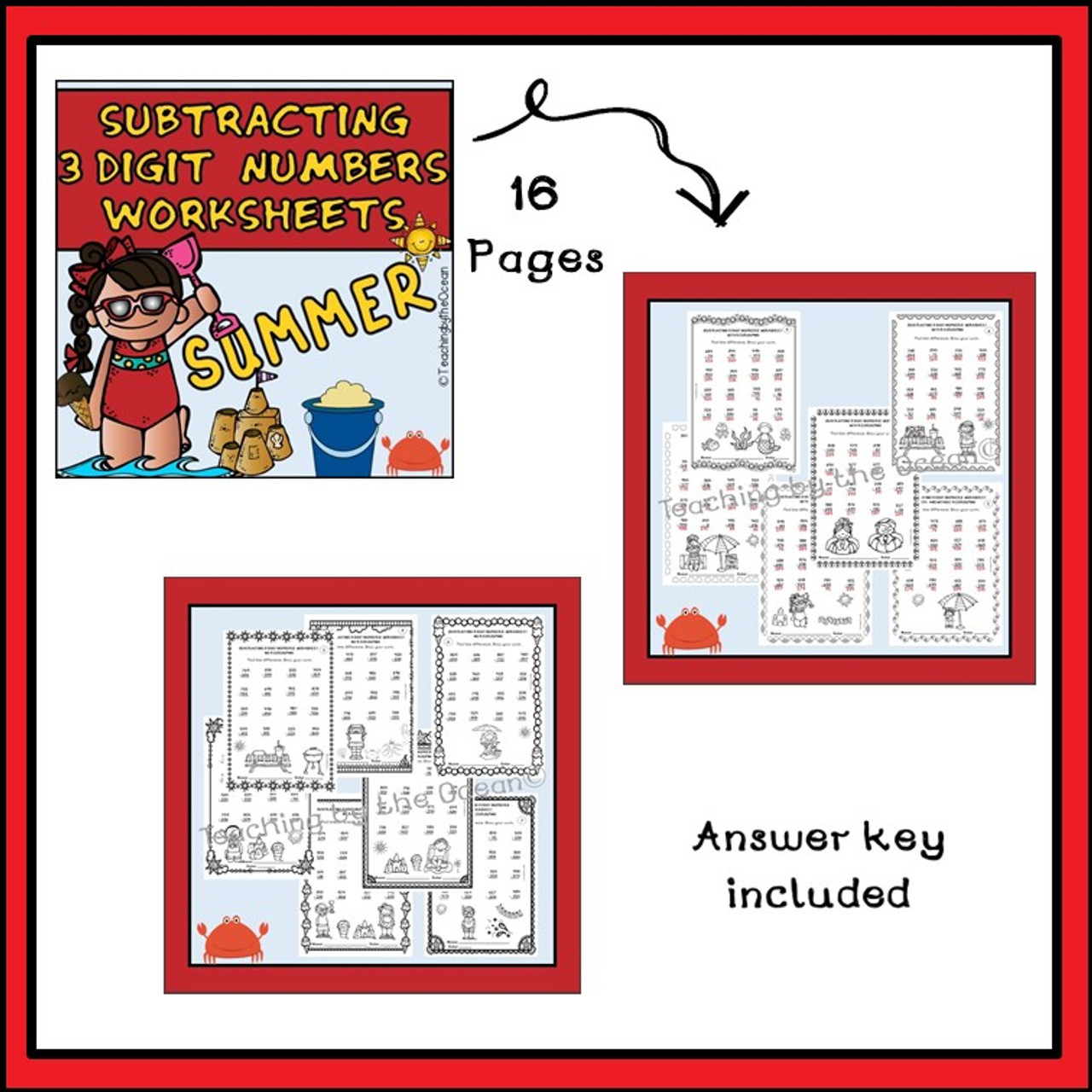 Subtracting 3 Digit Numbers Worksheets - All Year BUNDLE