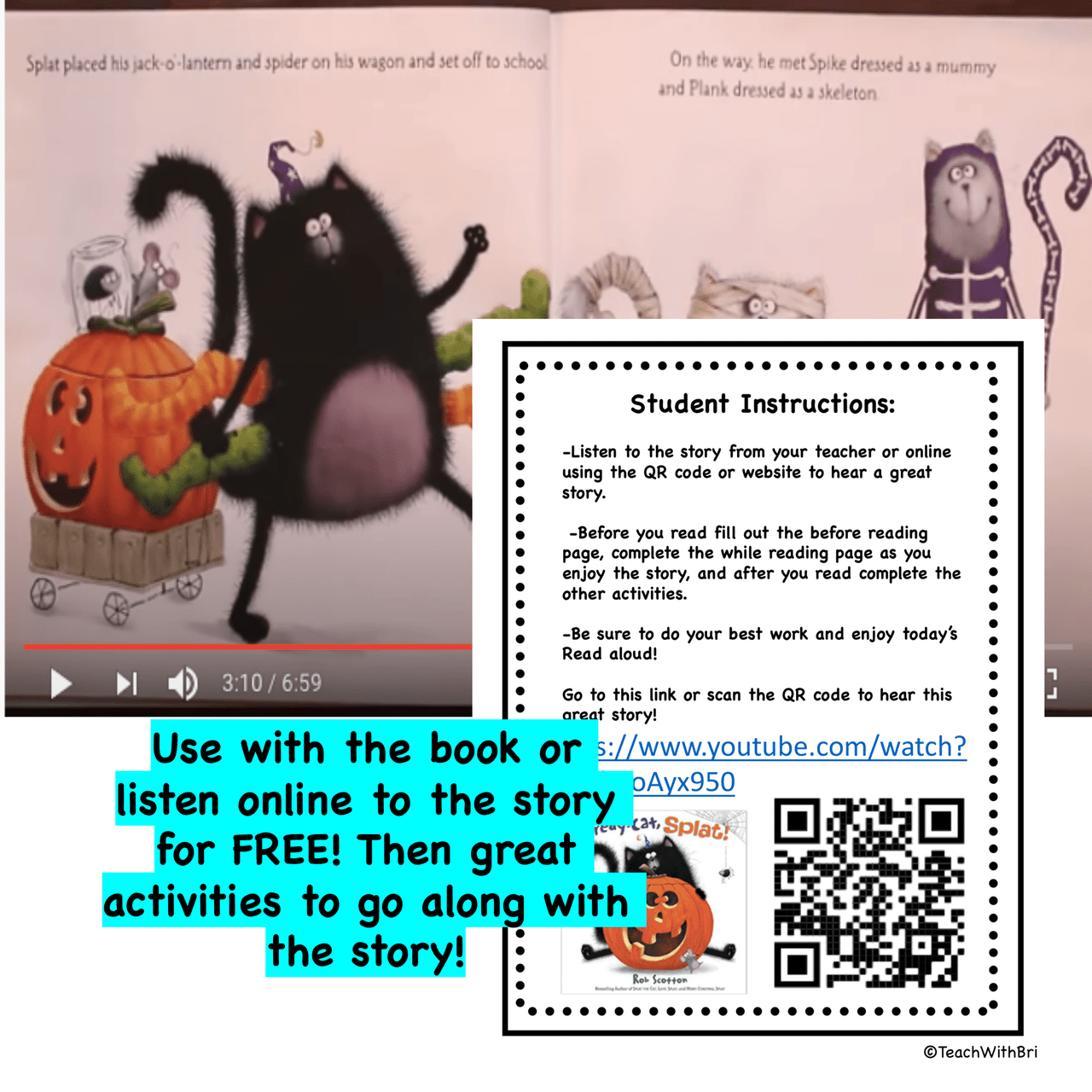 Scaredy-Cat Splat! Halloween Read Aloud Book Companion Reading  Comprehension Worksheets