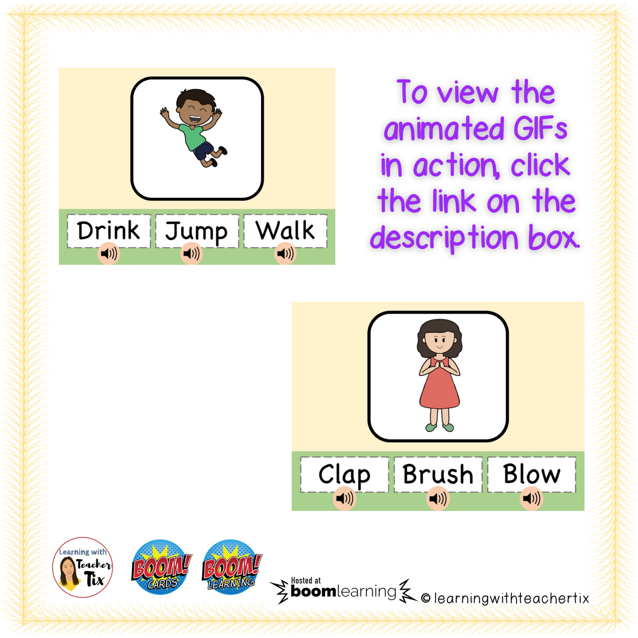 Identifying Action Words with Animated GIF Boom Cards set 1