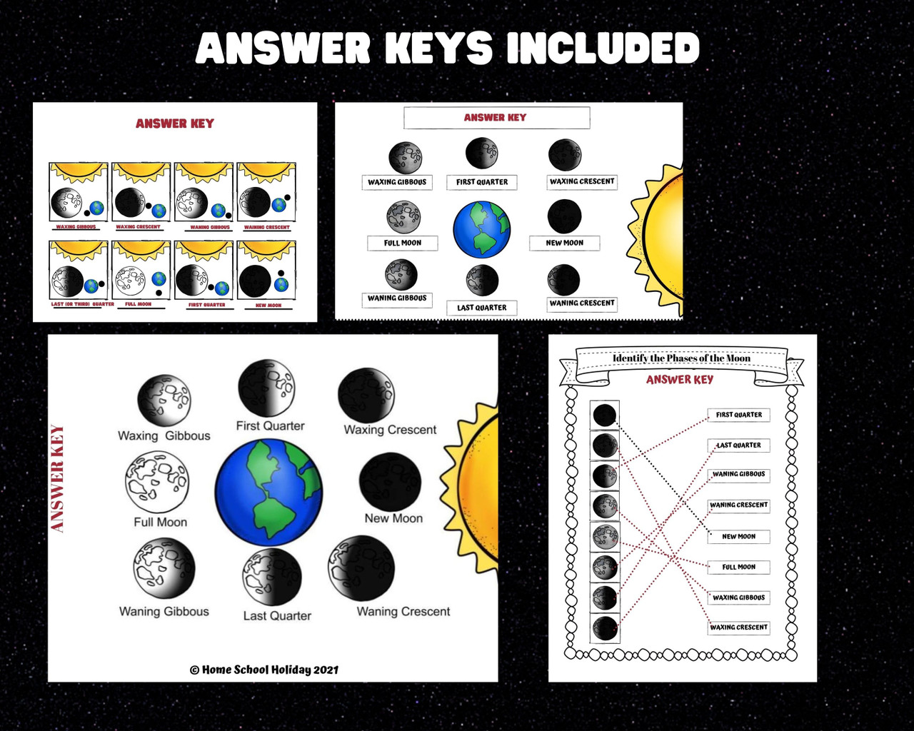 Phases of the Moon worksheets pdf