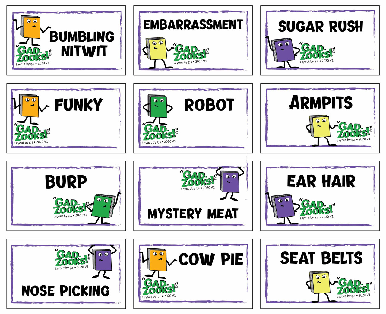 Here are just a few examples of the 180 prompt cards included with this game.