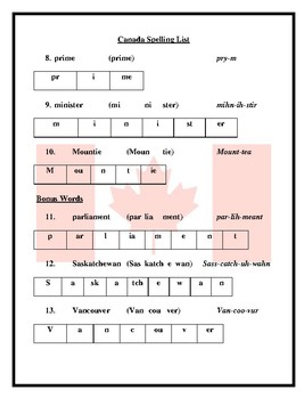 travelling spelling in canada