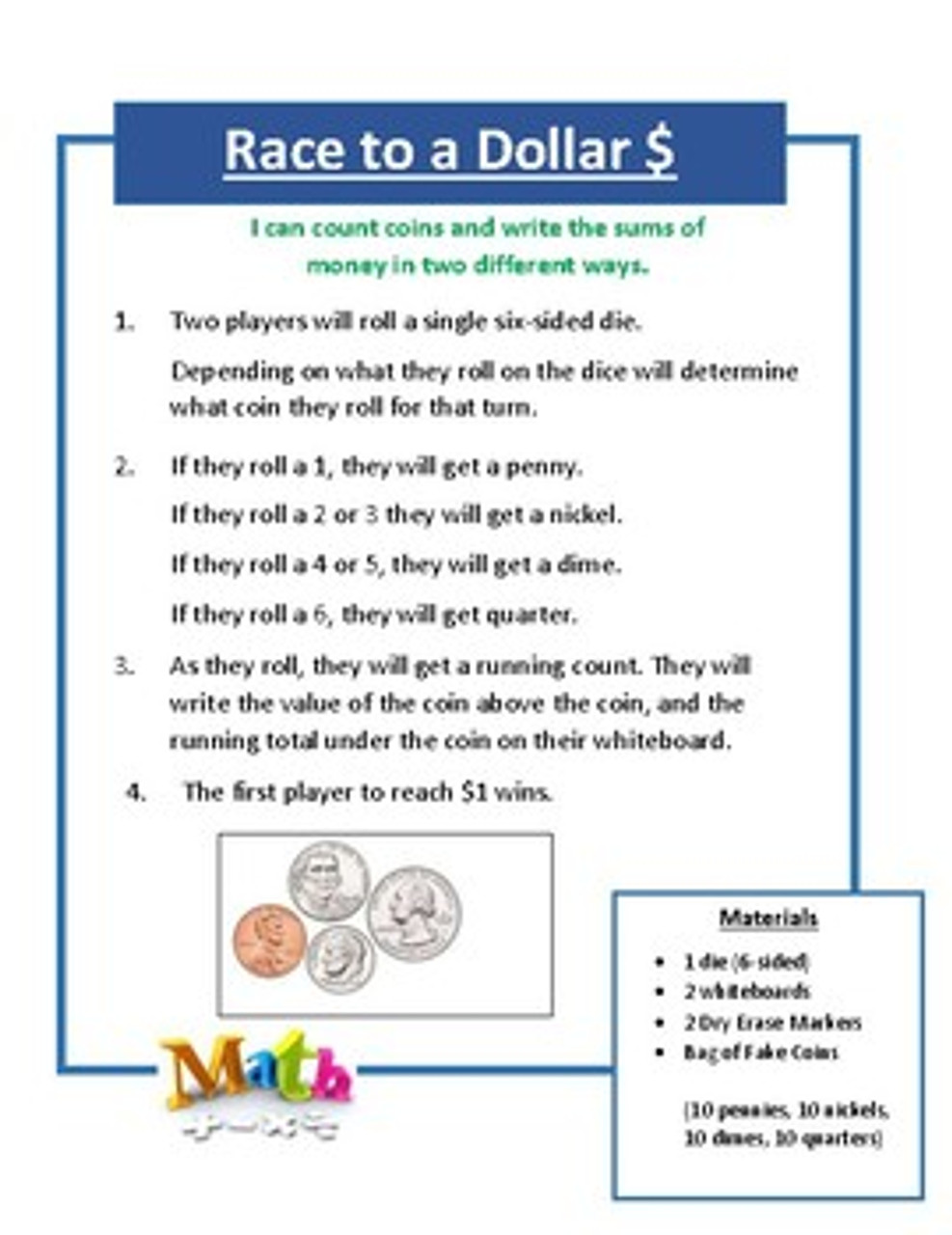 Roll and Race Dice Game, Roll and Cover, Do a Dot, Back to School, Math  Game