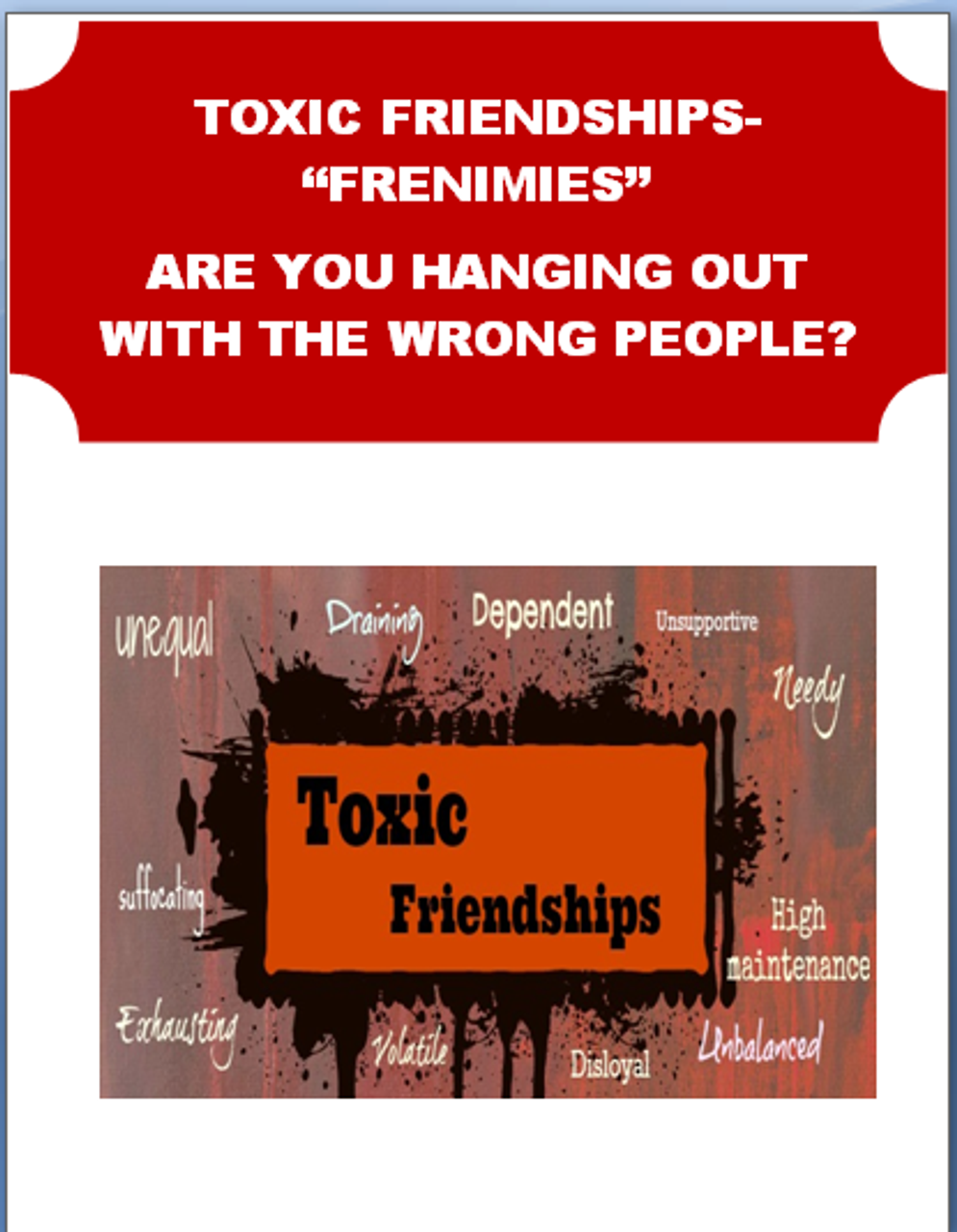 Toxic Friendships-Frenemies-Are you hanging out with the wrong people?