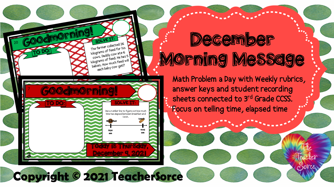  Third Grade December Editable Morning Message Solve It