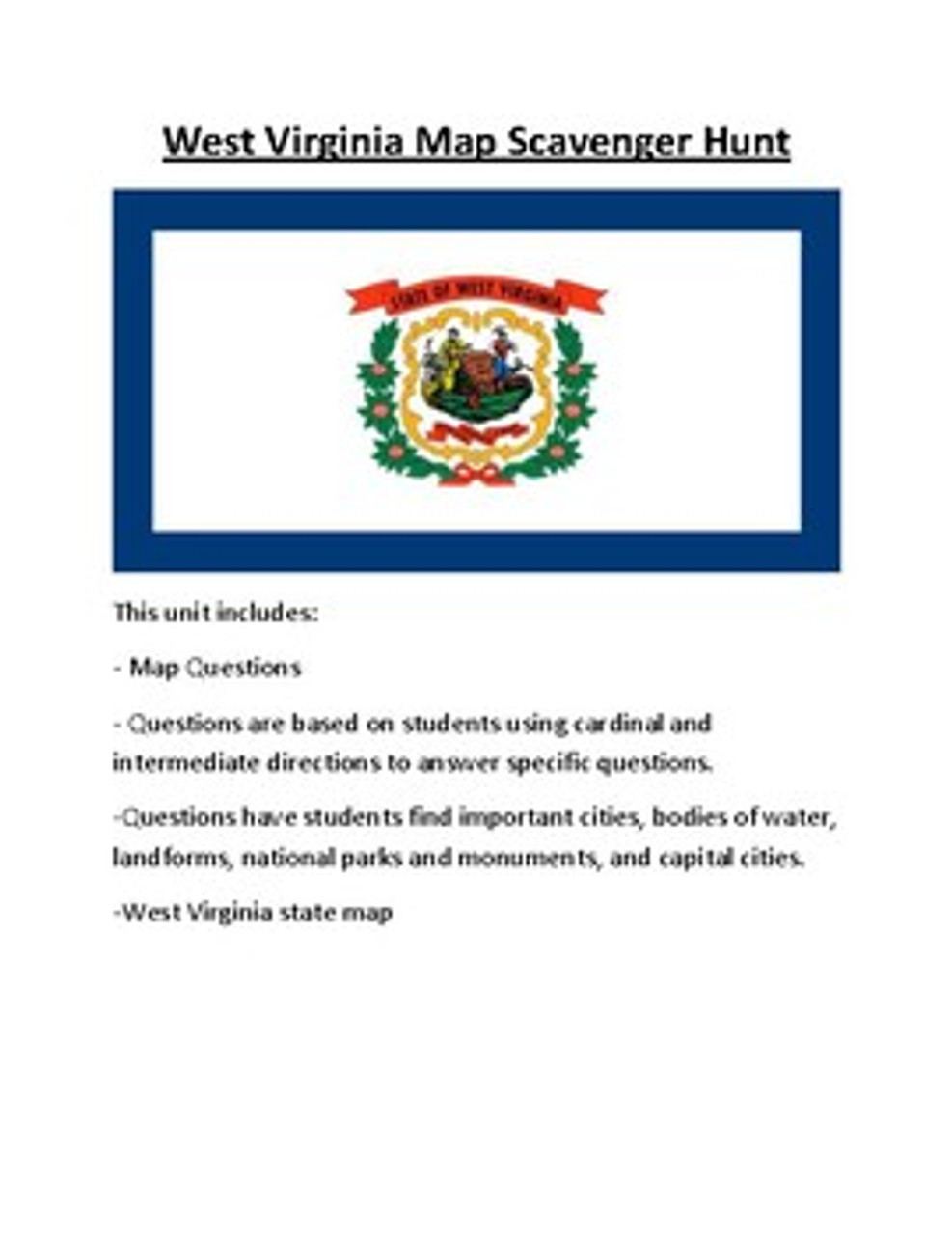 West Virginia Map Scavenger Hunt Amped Up Learning