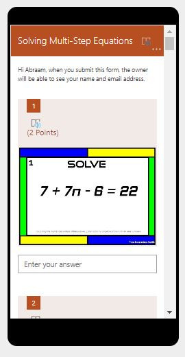 Solving Multi-Step Equations: Microsoft OneDrive Forms Quiz (30 ...
