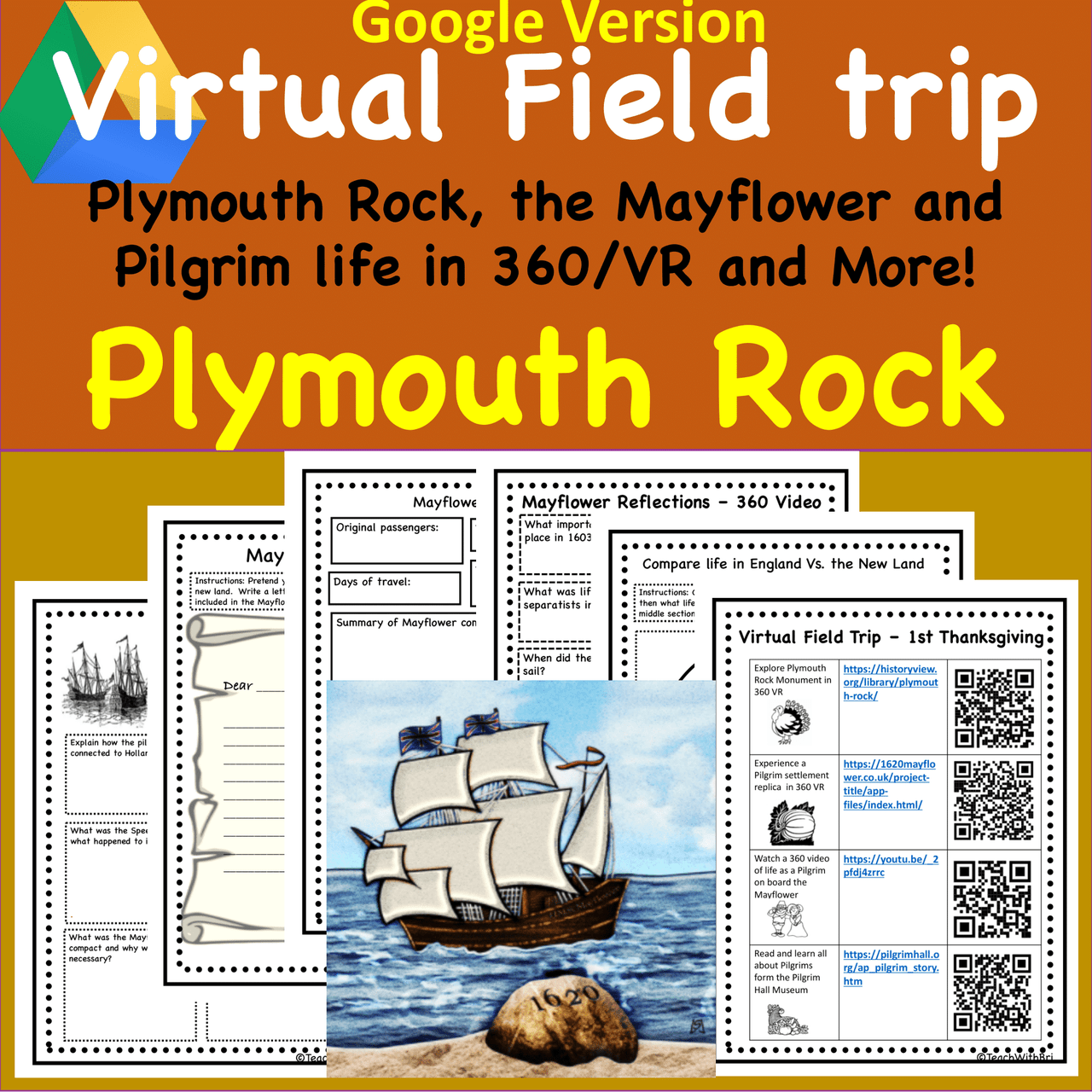 Digital Version: Virtual Field Trip to Plymouth Rock - 1st Thanksgiving History - Mayflower/Pilgrims in 360 and VR 