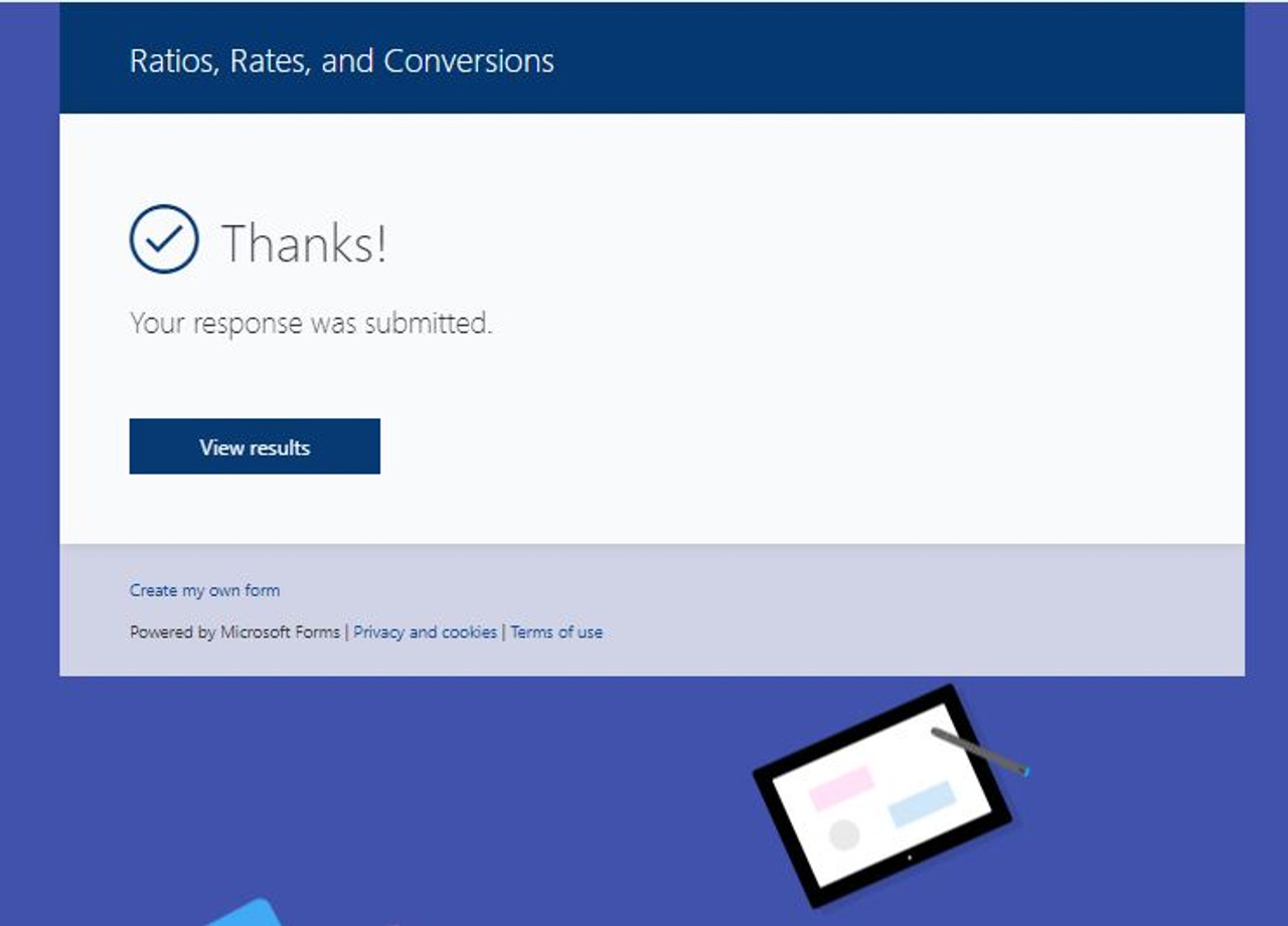 Ratios, Rates, and Conversions: Microsoft OneDrive Forms Quiz (20 Problems)