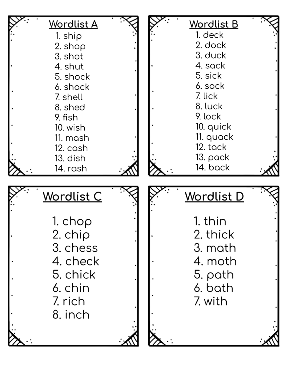 phonemic awareness picture cards for short vowel words with digraphs sh ch th and ck