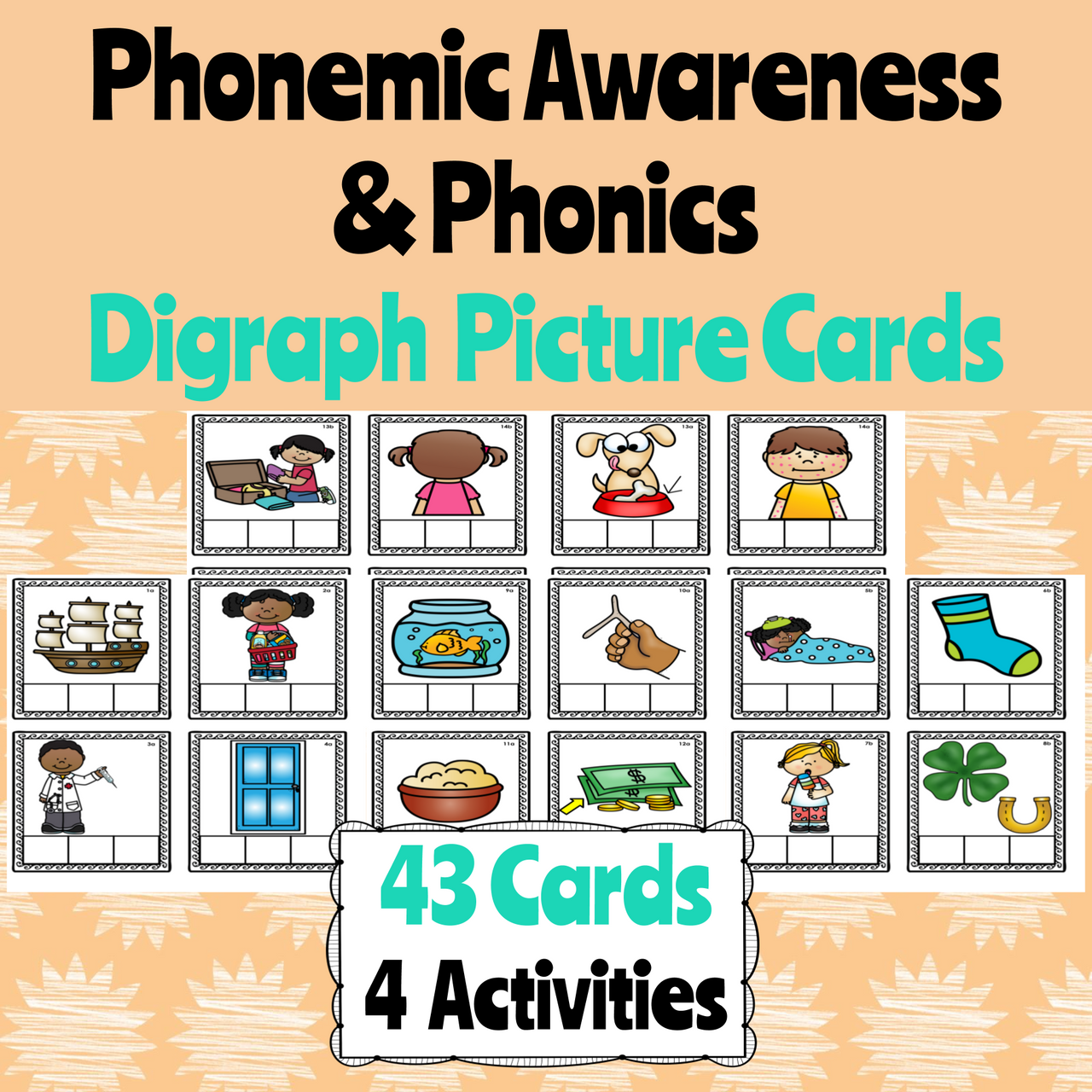 Phonemic Awareness Picture Cards for Short Vowel Words with Digraphs SH,  CH, TH, and CK