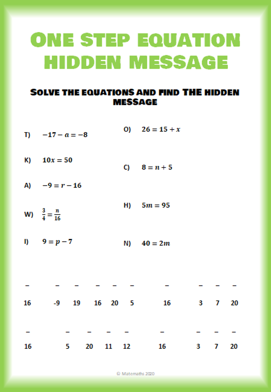 math one step equations activity worksheet amped up learning
